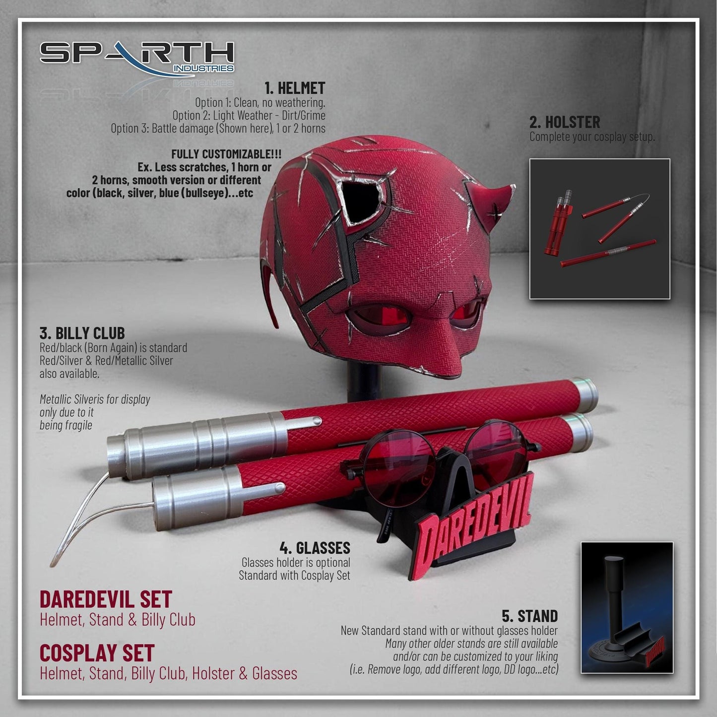 Daredevil Born Again Display Helmet Mask Movie TV Show Replica Set Cosplay set