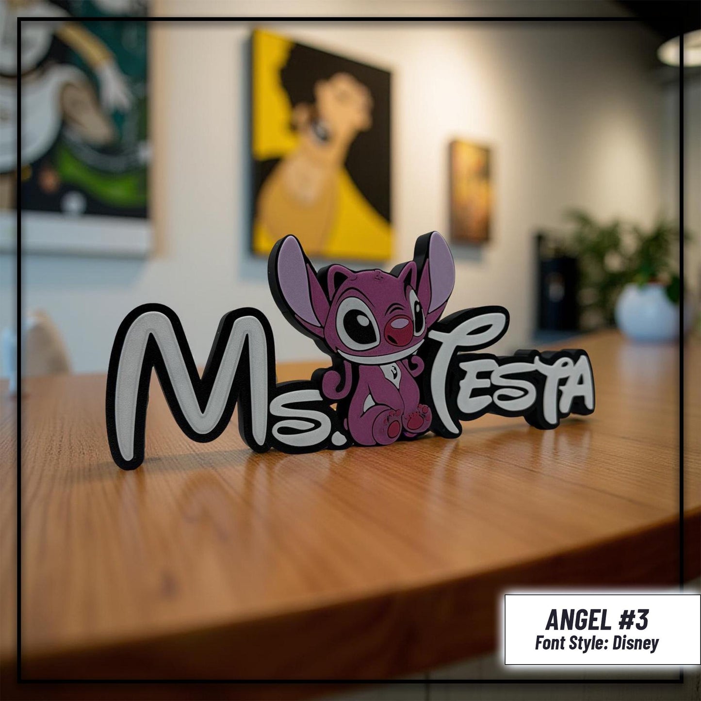 Personalized Stitch Angel Name Plate Sign, Custom Game Room & Nursery Decor, Unique Kids Gift