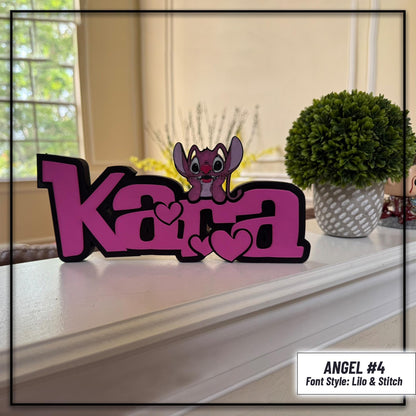 Personalized Stitch Angel Name Plate Sign, Custom Game Room & Nursery Decor, Unique Kids Gift